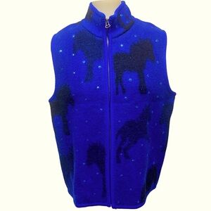 Tally-Ho Vintage Horse Boiled Wool Zip Vest Size M Cabincore